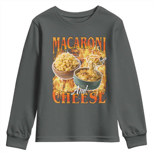 Macaroni And Cheese Meme Youth Sweatshirt Vintage 90s Style Funny Foodie Bootleg Graphic TS10 Dark Heather Print Your Wear