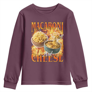 Macaroni And Cheese Meme Youth Sweatshirt Vintage 90s Style Funny Foodie Bootleg Graphic TS10 Maroon Print Your Wear