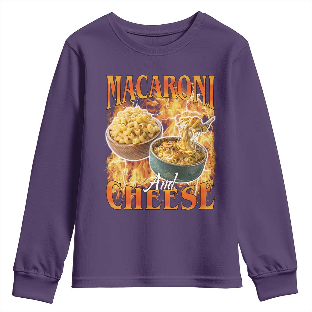 Macaroni And Cheese Meme Youth Sweatshirt Vintage 90s Style Funny Foodie Bootleg Graphic TS10 Purple Print Your Wear