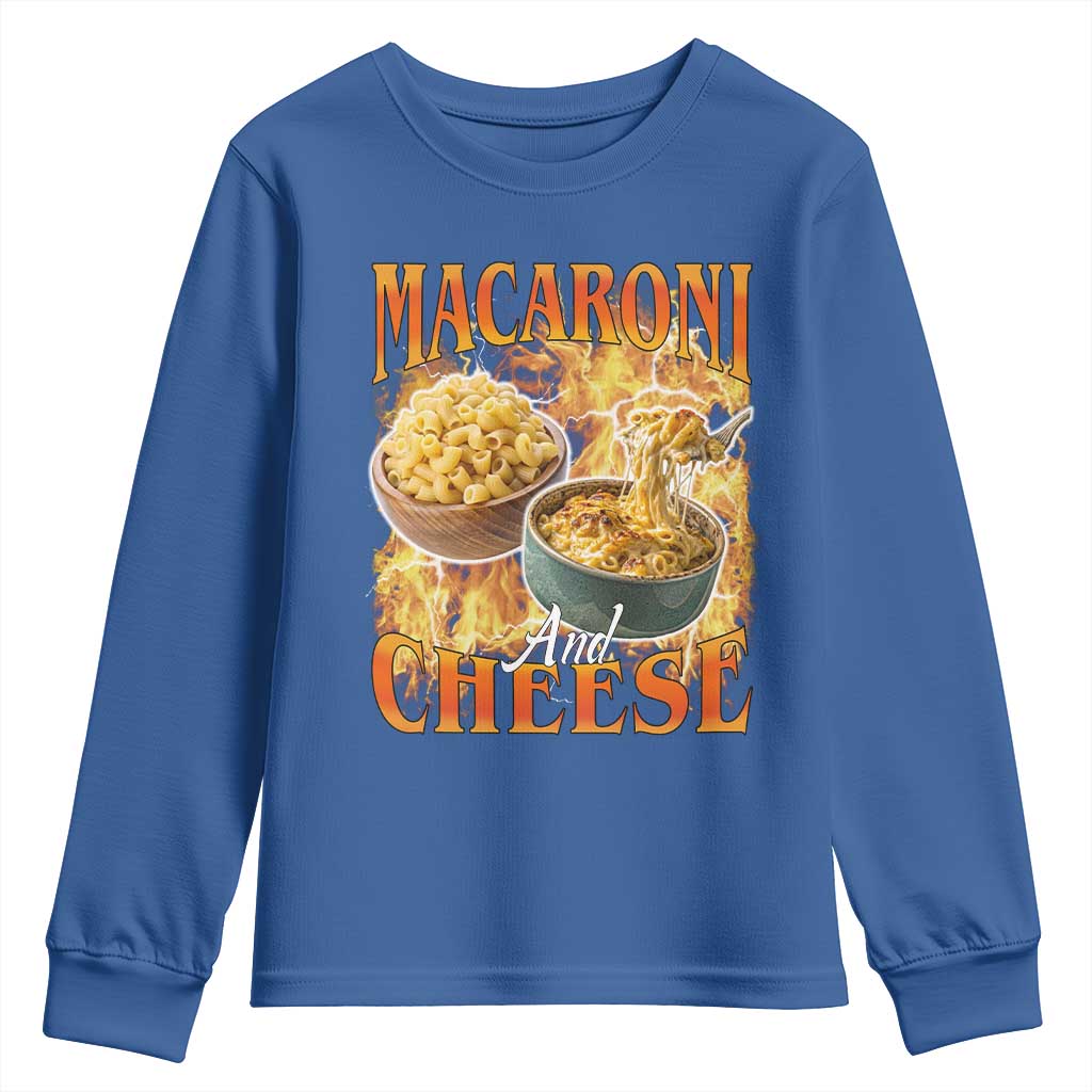 Macaroni And Cheese Meme Youth Sweatshirt Vintage 90s Style Funny Foodie Bootleg Graphic TS10 Royal Blue Print Your Wear