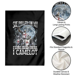 Funny Offensive Knight Meme Garden Flag She Pulled On My Excalibur Bootleg TS10 Print Your Wear