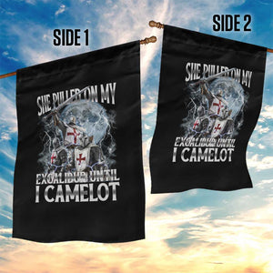 Funny Offensive Knight Meme Garden Flag She Pulled On My Excalibur Bootleg TS10 Print Your Wear