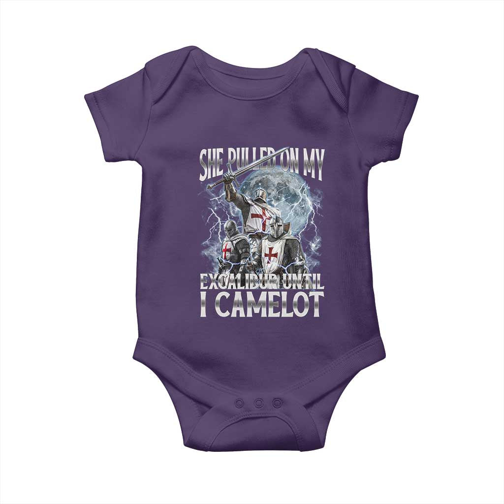 Funny Offensive Knight Meme Baby Onesie She Pulled On My Excalibur Bootleg TS10 Purple Print Your Wear