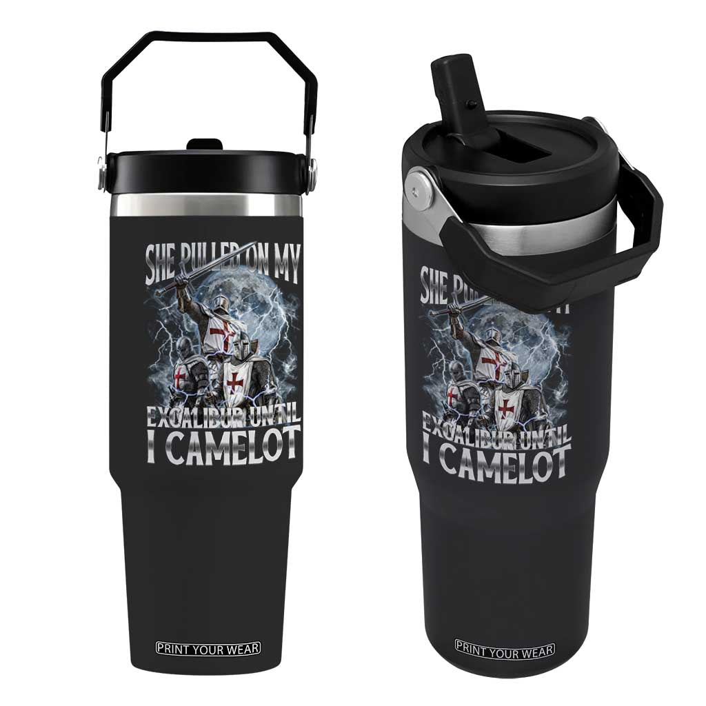 Funny Offensive Knight Meme Flip Straw Tumbler She Pulled On My Excalibur Bootleg TS10 One Size: 30 oz Black Print Your Wear