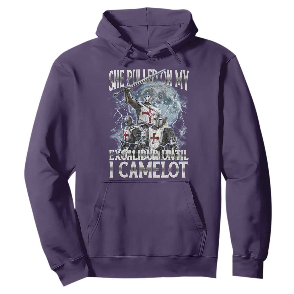 Funny Offensive Knight Meme Hoodie She Pulled On My Excalibur Bootleg TS10 Purple Print Your Wear