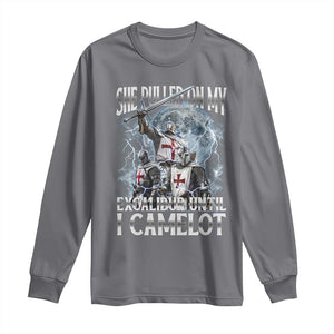 Funny Offensive Knight Meme Long Sleeve Shirt She Pulled On My Excalibur Bootleg TS10 Charcoal Print Your Wear