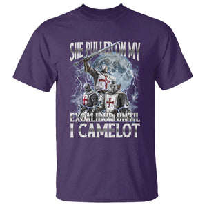 Funny Offensive Knight Meme T Shirt She Pulled On My Excalibur Bootleg TS10 Purple Print Your Wear