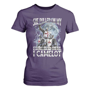 Funny Offensive Knight Meme T Shirt For Women She Pulled On My Excalibur Bootleg TS10 Purple Print Your Wear