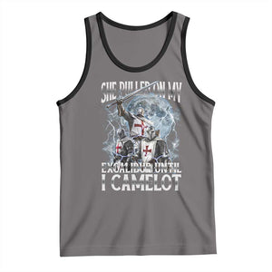 Funny Offensive Knight Meme Tank Top She Pulled On My Excalibur Bootleg TS10 Deep Heather Black Print Your Wear