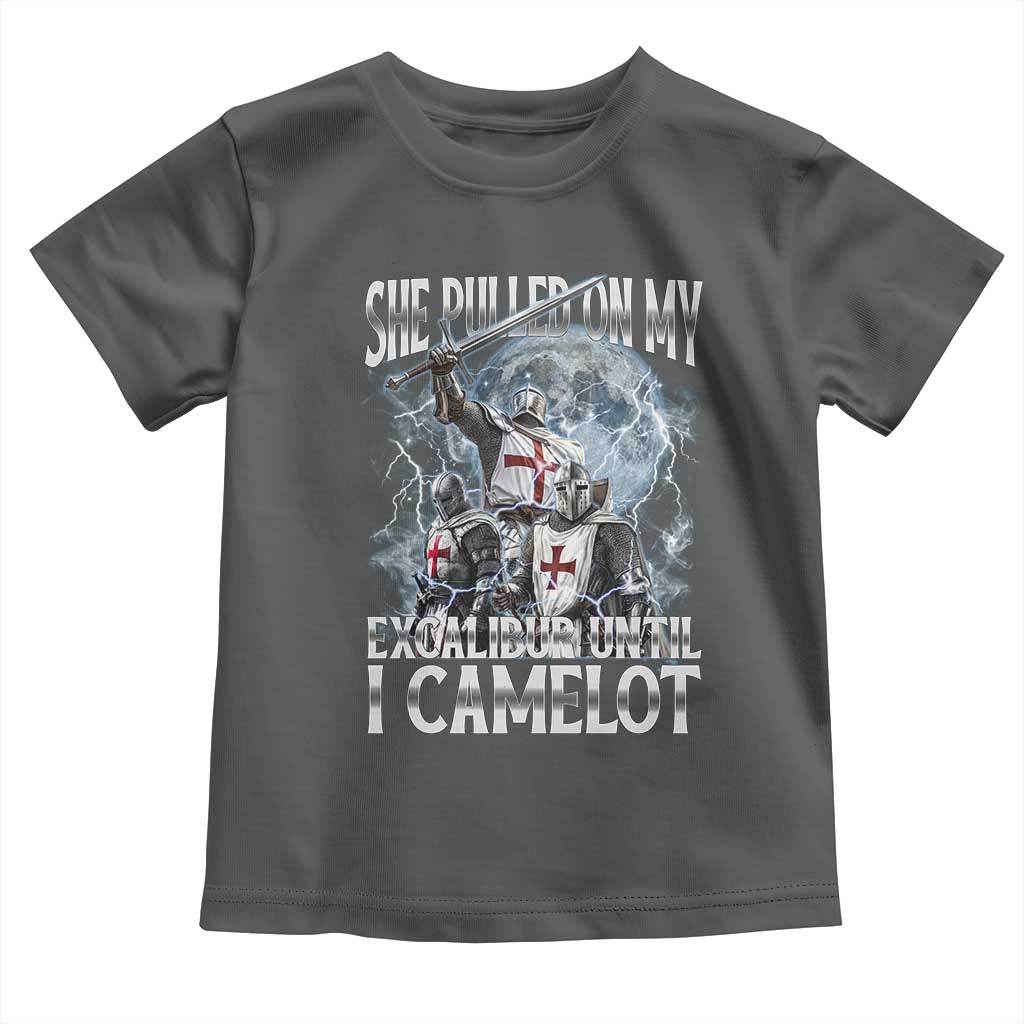 Funny Offensive Knight Meme Toddler T Shirt She Pulled On My Excalibur Bootleg TS10 Dark Heather Print Your Wear