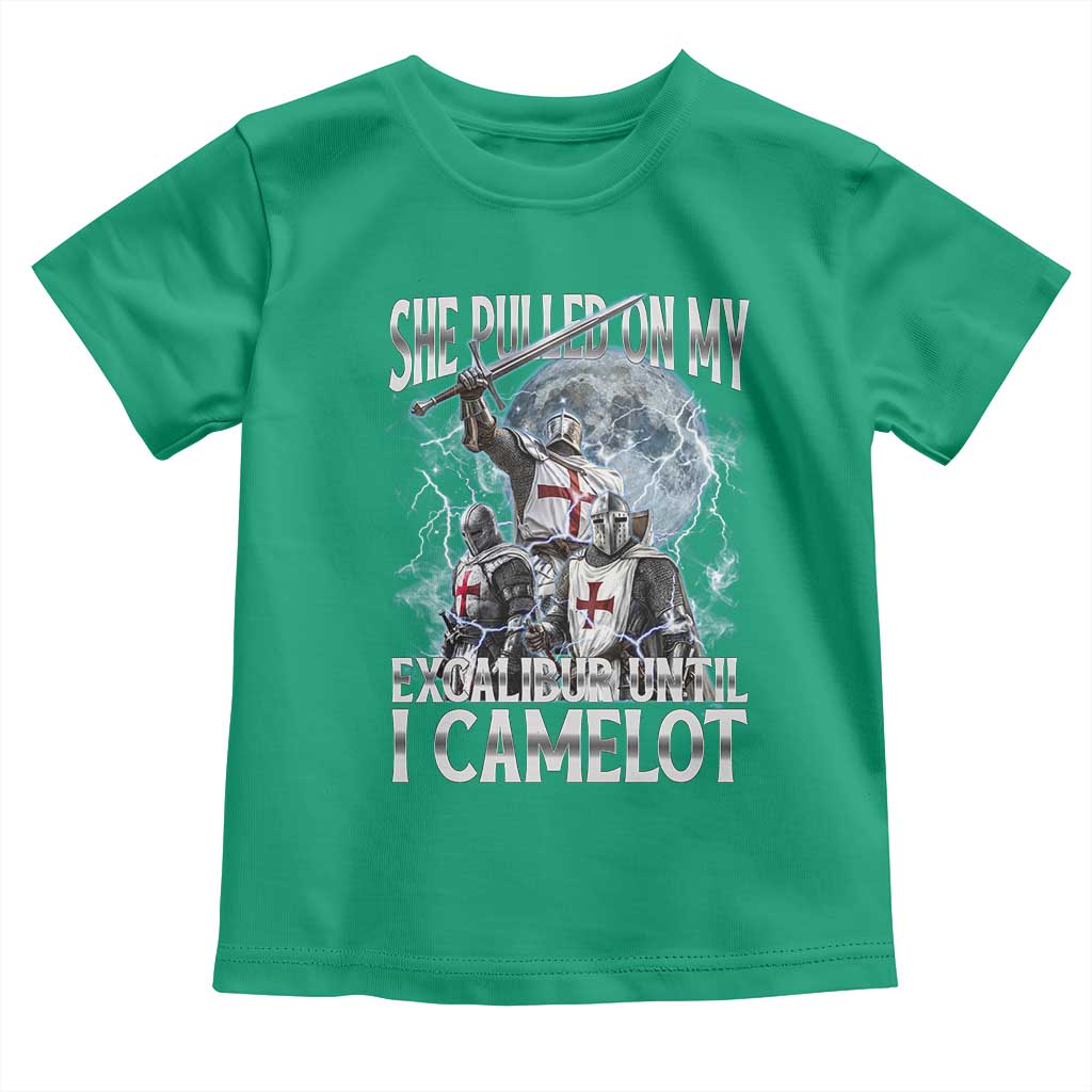 Funny Offensive Knight Meme Toddler T Shirt She Pulled On My Excalibur Bootleg TS10 Irish Green Print Your Wear