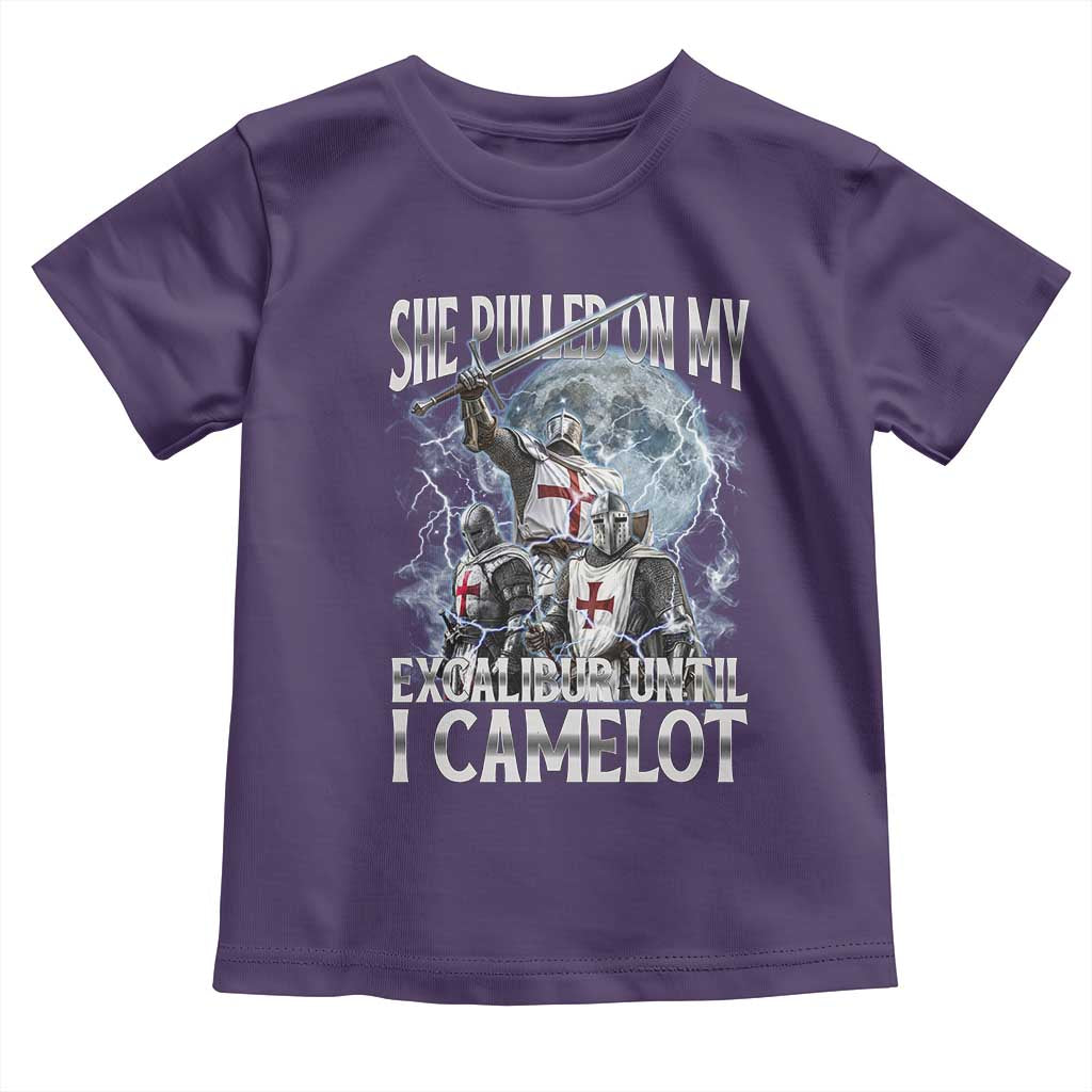 Funny Offensive Knight Meme Toddler T Shirt She Pulled On My Excalibur Bootleg TS10 Purple Print Your Wear