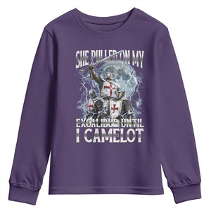 Funny Offensive Knight Meme Youth Sweatshirt She Pulled On My Excalibur Bootleg TS10 Purple Print Your Wear