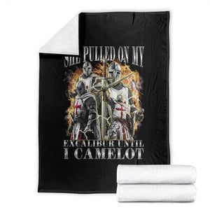 Funny Knight Meme Throw Blanket She Pulled On My Excalibur Offensive Medieval Warrior Bootleg TS10 Black Print Your Wear