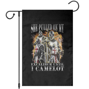 Funny Knight Meme Garden Flag She Pulled On My Excalibur Offensive Medieval Warrior Bootleg TS10 Black Print Your Wear