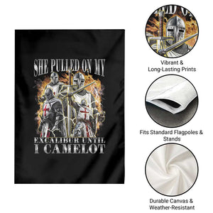Funny Knight Meme Garden Flag She Pulled On My Excalibur Offensive Medieval Warrior Bootleg TS10 Print Your Wear
