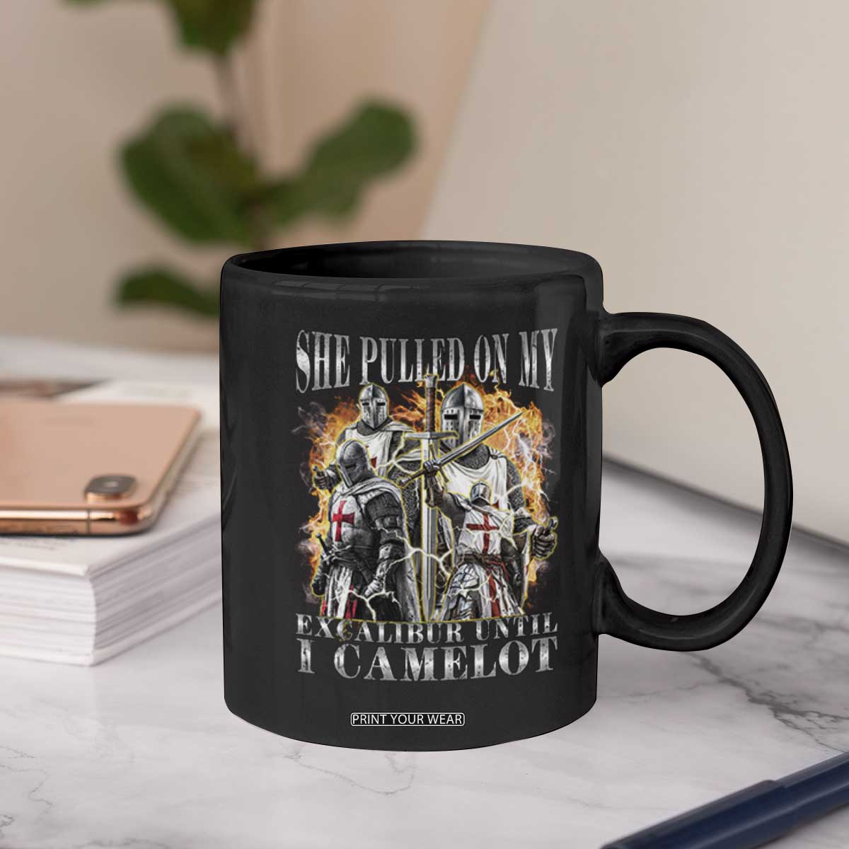 Funny Knight Meme Coffee Mug She Pulled On My Excalibur Offensive Medieval Warrior Bootleg TS10 Print Your Wear