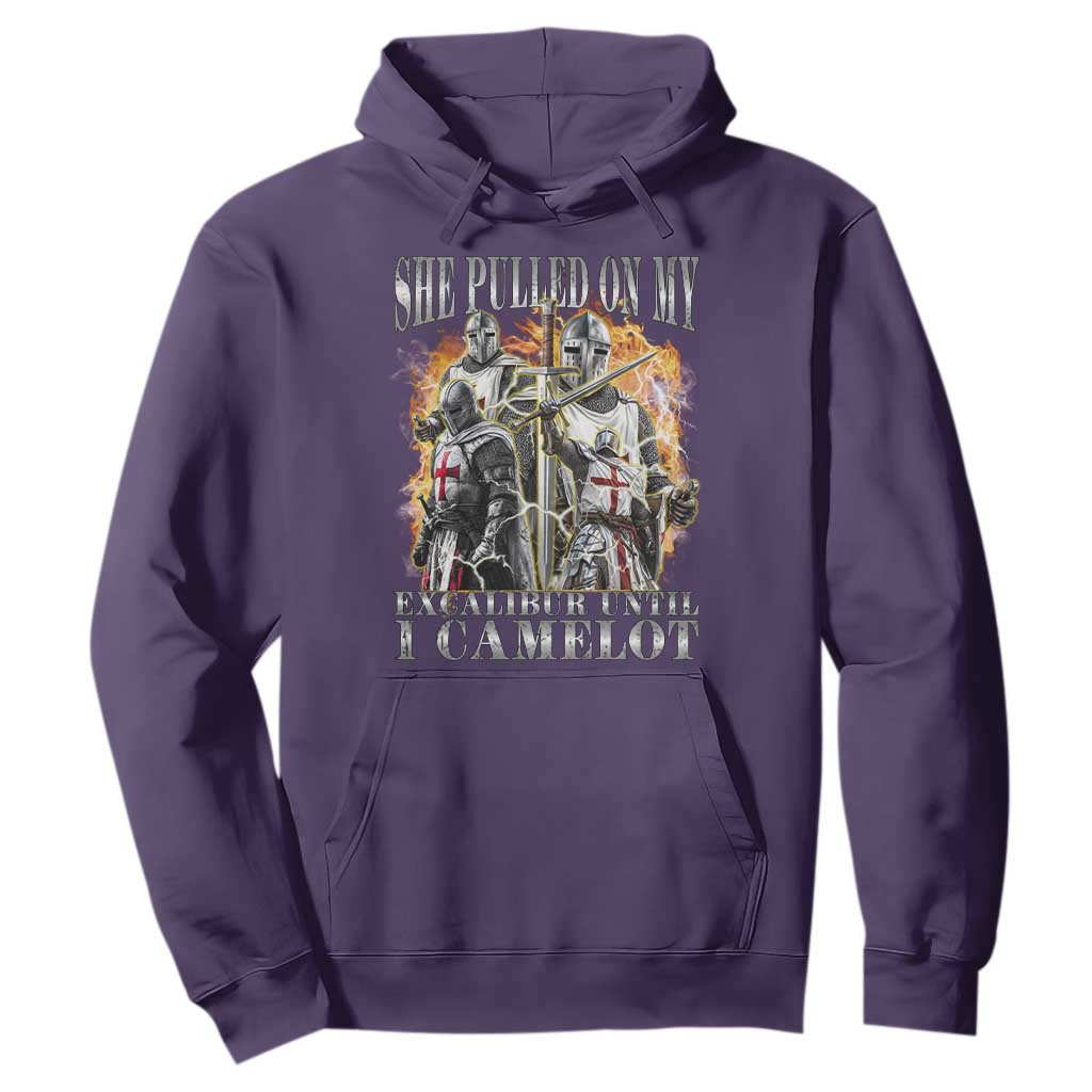 Funny Knight Meme Hoodie She Pulled On My Excalibur Offensive Medieval Warrior Bootleg TS10 Purple Print Your Wear