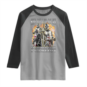 Funny Knight Meme Raglan Shirt She Pulled On My Excalibur Offensive Medieval Warrior Bootleg TS10 Sport Gray Black Print Your Wear