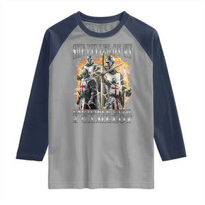 Funny Knight Meme Raglan Shirt She Pulled On My Excalibur Offensive Medieval Warrior Bootleg TS10 Sport Gray Navy Print Your Wear