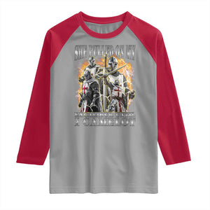 Funny Knight Meme Raglan Shirt She Pulled On My Excalibur Offensive Medieval Warrior Bootleg TS10 Sport Gray Red Print Your Wear