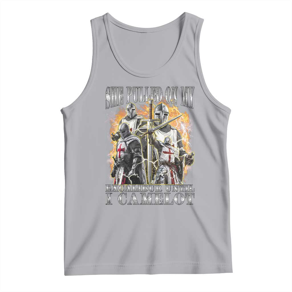 Funny Knight Meme Tank Top She Pulled On My Excalibur Offensive Medieval Warrior Bootleg TS10 Athletic Heather Print Your Wear