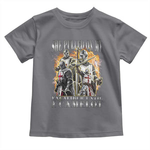 Funny Knight Meme Toddler T Shirt She Pulled On My Excalibur Offensive Medieval Warrior Bootleg TS10 Charcoal Print Your Wear