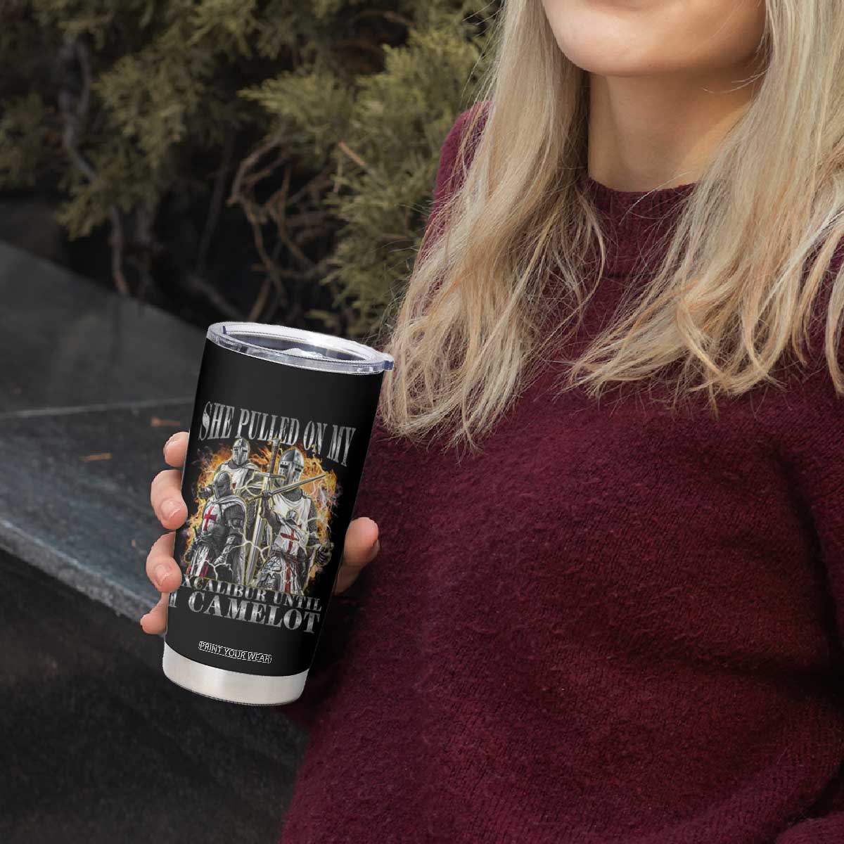 Funny Knight Meme Tumbler Cup She Pulled On My Excalibur Offensive Medieval Warrior Bootleg TS10 Print Your Wear