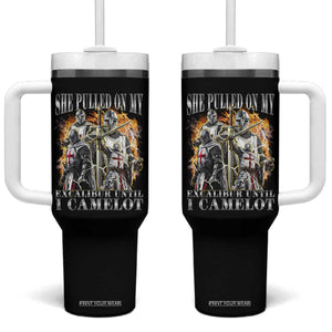 Funny Knight Meme Tumbler With Handle She Pulled On My Excalibur Offensive Medieval Warrior Bootleg TS10 One Size: 40 oz Black Print Your Wear