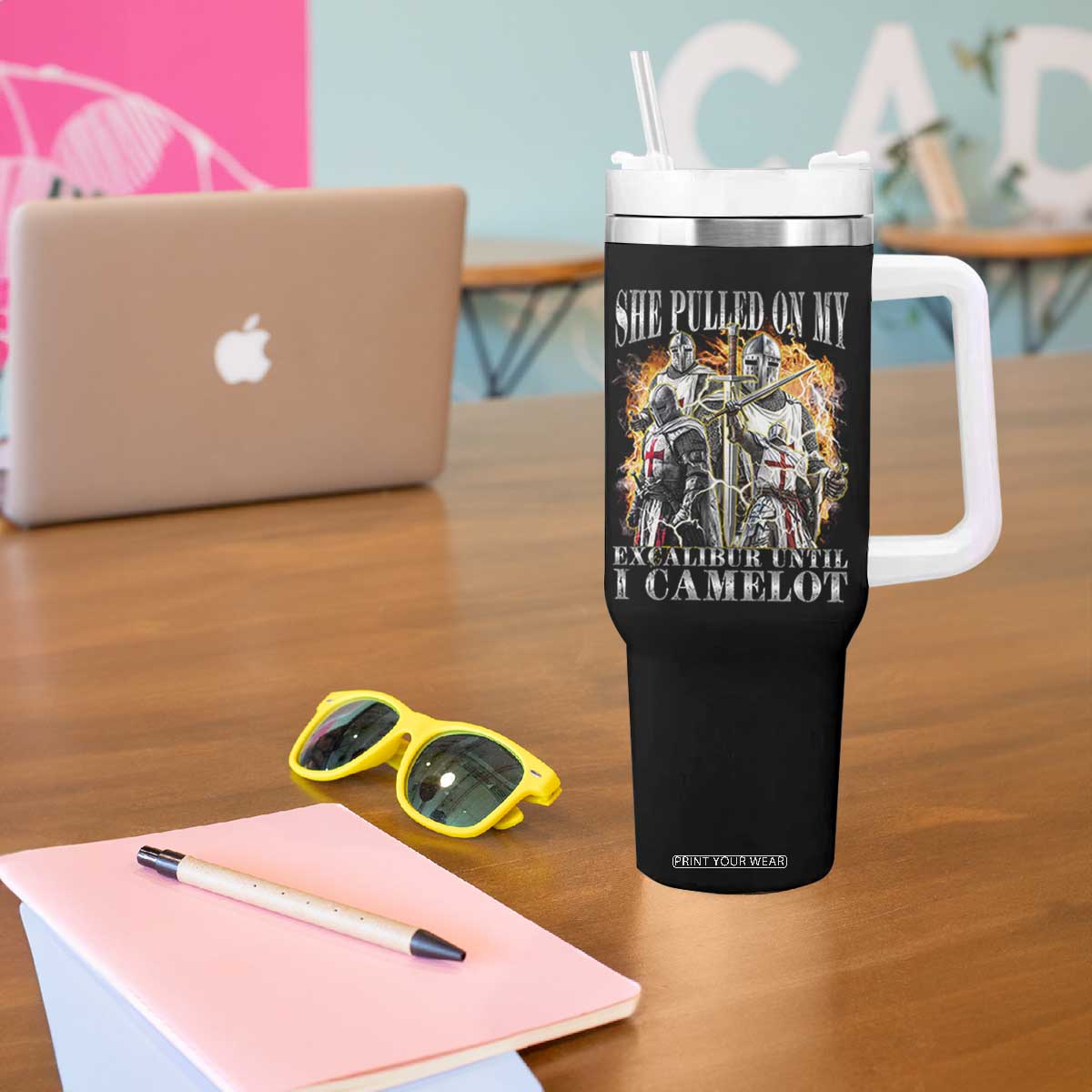 Funny Knight Meme Tumbler With Handle She Pulled On My Excalibur Offensive Medieval Warrior Bootleg TS10 Print Your Wear