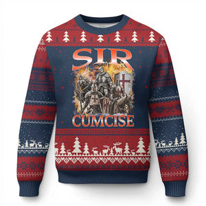 Knight Meme Ugly Christmas Sweater Sir Cumcise Funny Bootleg Graphic TS10 Navy Red Print Your Wear