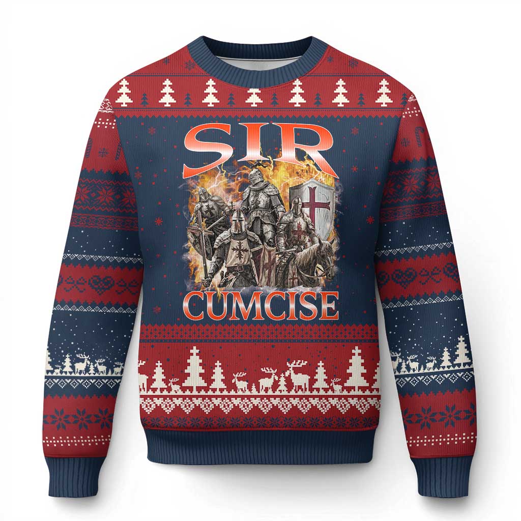 Knight Meme Ugly Christmas Sweater Sir Cumcise Funny Bootleg Graphic TS10 Navy Red Print Your Wear