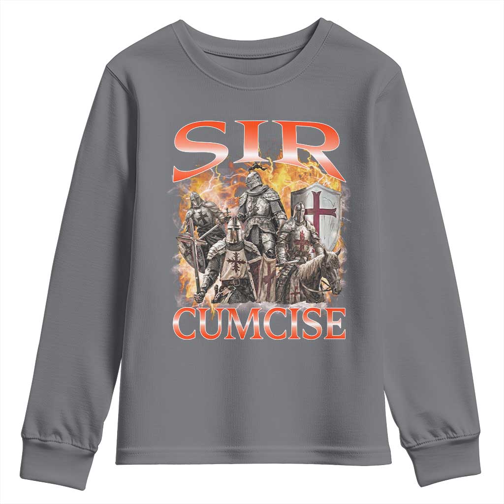 Knight Meme Youth Sweatshirt Sir Cumcise Funny Bootleg Graphic TS10 Charcoal Print Your Wear