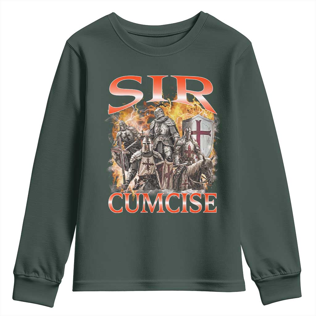 Knight Meme Youth Sweatshirt Sir Cumcise Funny Bootleg Graphic TS10 Dark Forest Green Print Your Wear