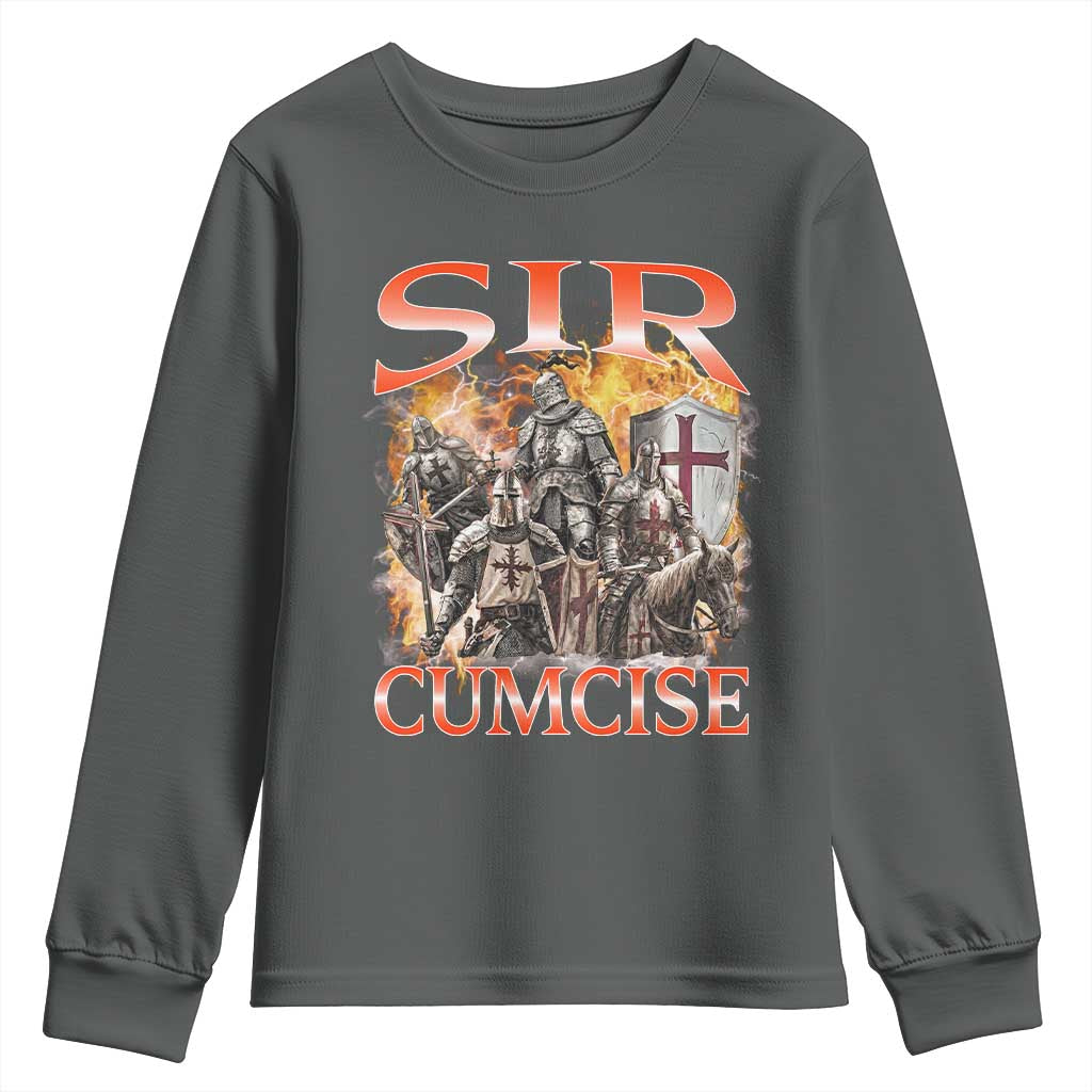Knight Meme Youth Sweatshirt Sir Cumcise Funny Bootleg Graphic TS10 Dark Heather Print Your Wear