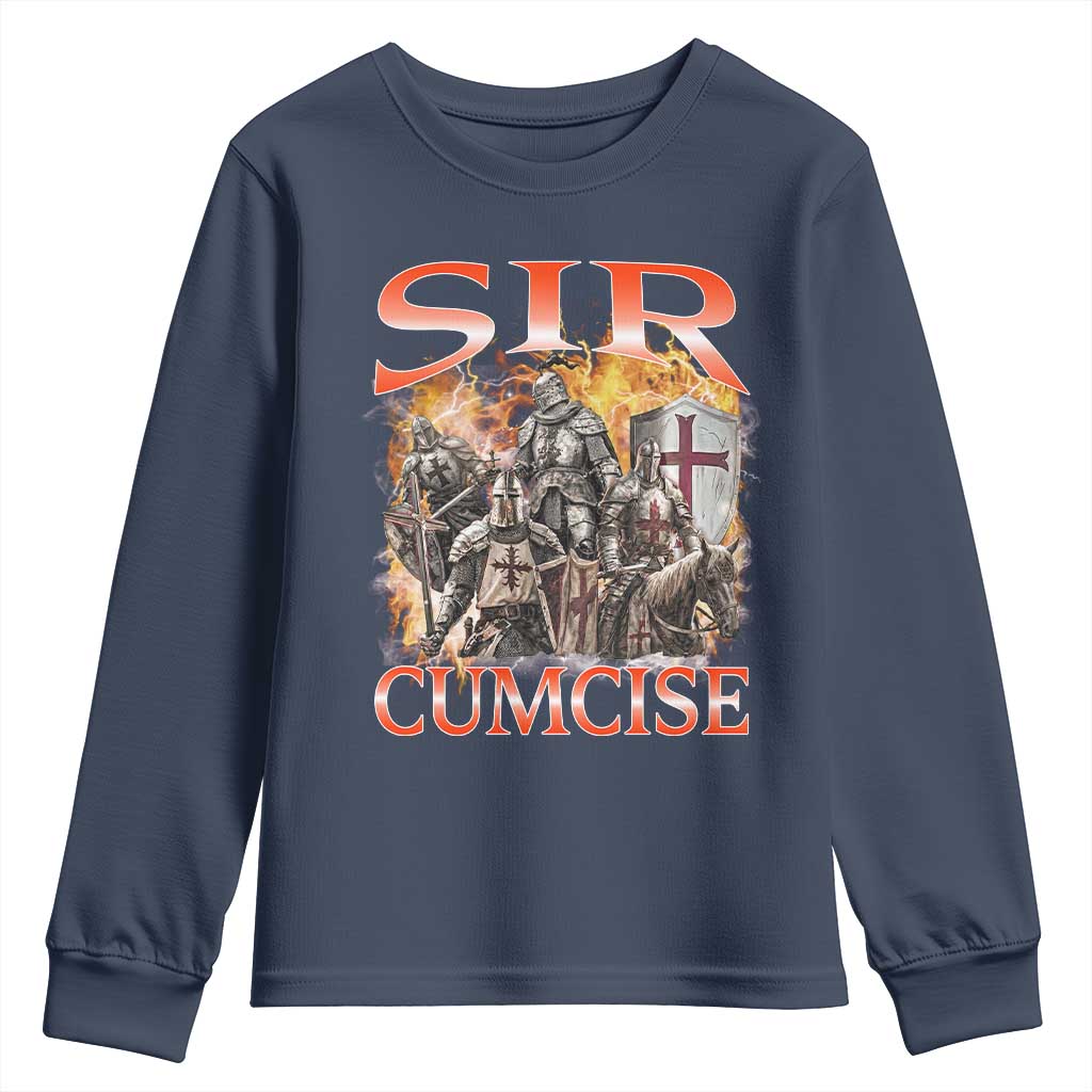 Knight Meme Youth Sweatshirt Sir Cumcise Funny Bootleg Graphic TS10 Navy Print Your Wear