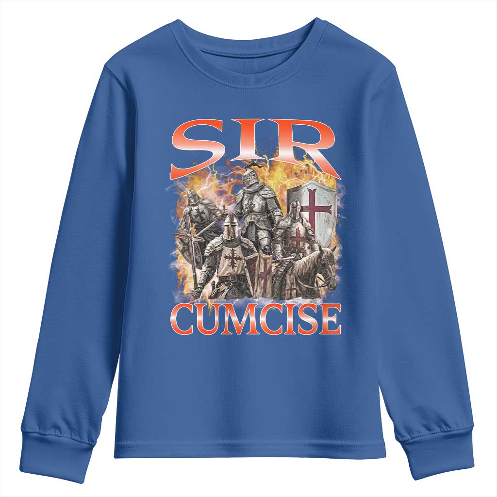 Knight Meme Youth Sweatshirt Sir Cumcise Funny Bootleg Graphic TS10 Royal Blue Print Your Wear