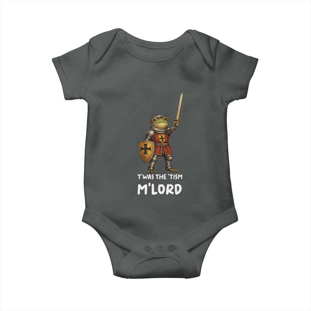 Knight Frog Baby Onesie Funny T'was The Tism M'Lord Vintage Autism Medieval TS10 Dark Heather Print Your Wear