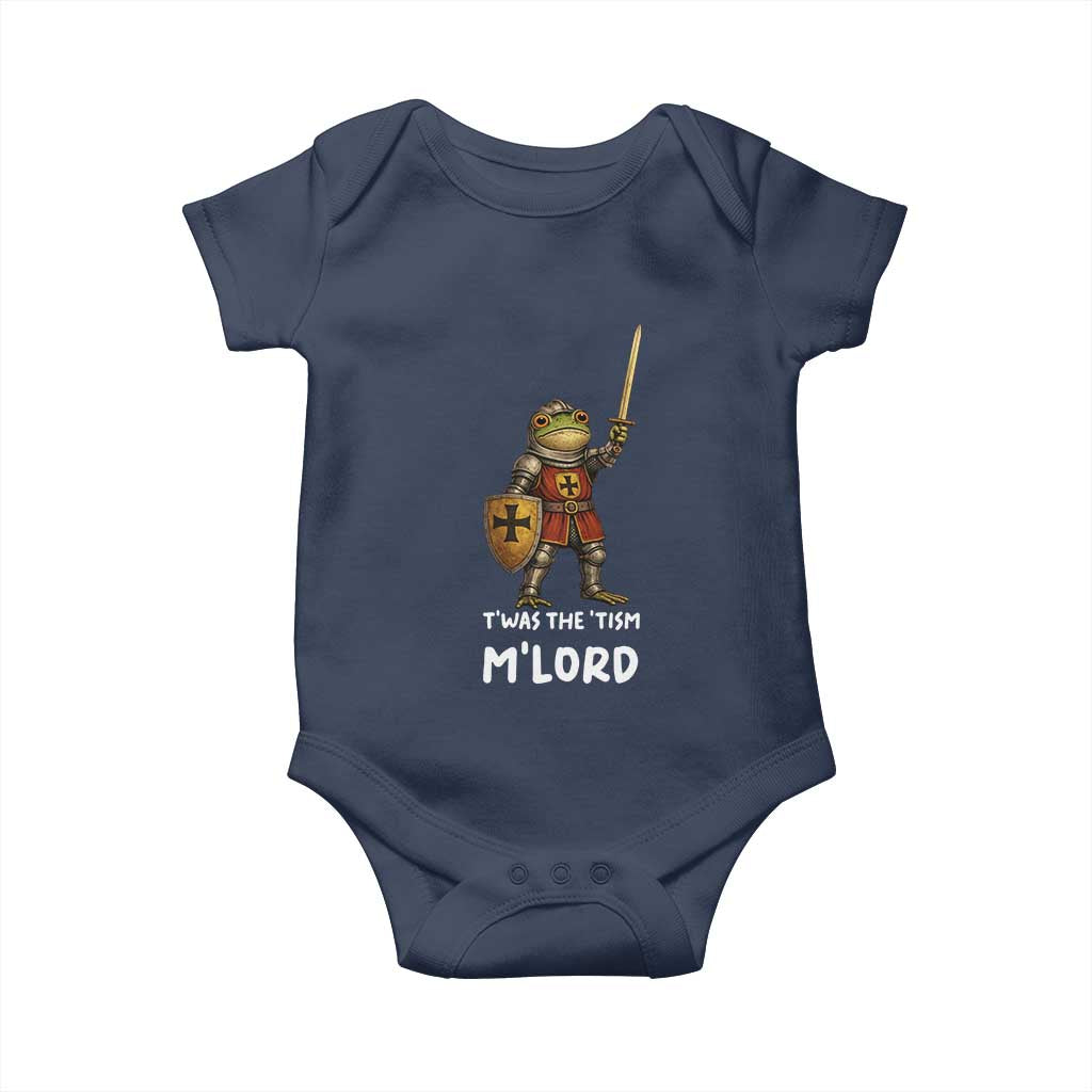 Knight Frog Baby Onesie Funny T'was The Tism M'Lord Vintage Autism Medieval TS10 Navy Print Your Wear