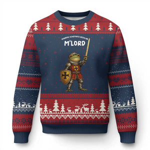 Knight Frog Ugly Christmas Sweater Funny T'was The Tism M'Lord Vintage Autism Medieval TS10 Navy Red Print Your Wear