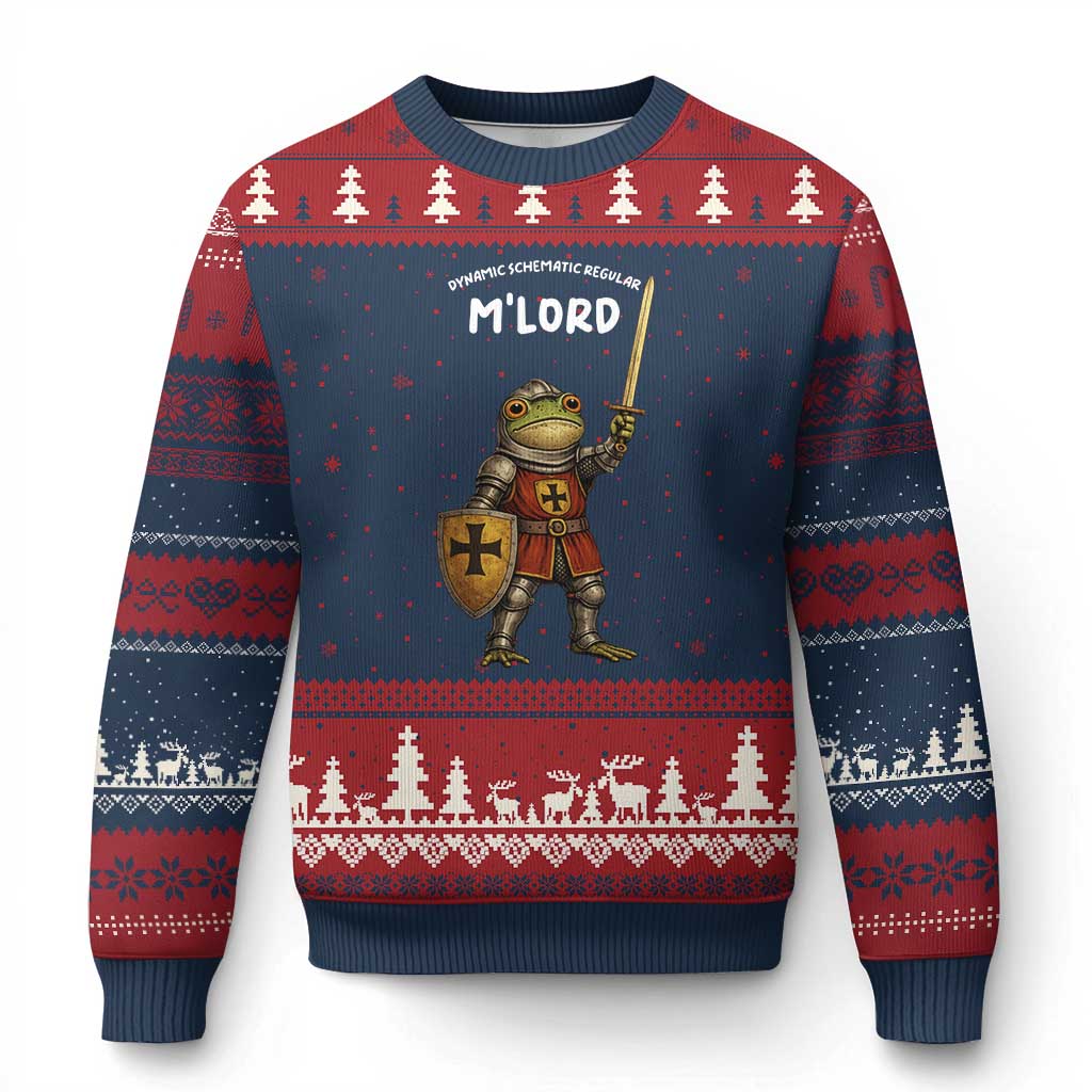 Knight Frog Ugly Christmas Sweater Funny T'was The Tism M'Lord Vintage Autism Medieval TS10 Navy Red Print Your Wear
