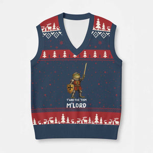 Knight Frog V-Neck Knit Sweater Vest Funny T'was The Tism M'Lord Vintage Autism Medieval TS10 Navy Red Print Your Wear