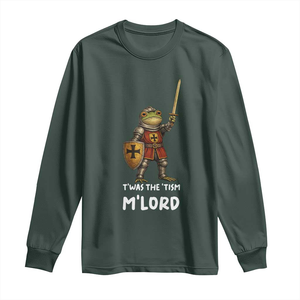 Knight Frog Long Sleeve Shirt Funny T'was The Tism M'Lord Vintage Autism Medieval TS10 Dark Forest Green Print Your Wear