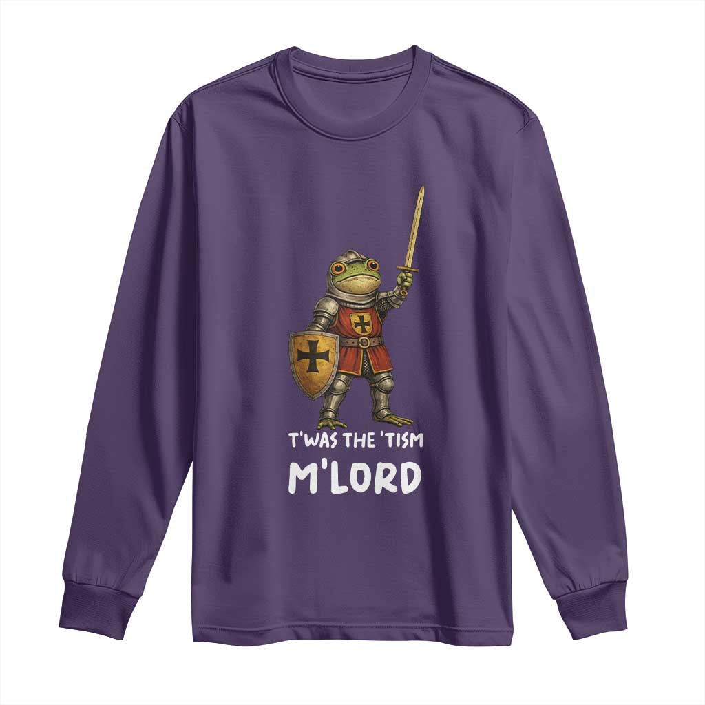 Knight Frog Long Sleeve Shirt Funny T'was The Tism M'Lord Vintage Autism Medieval TS10 Purple Print Your Wear