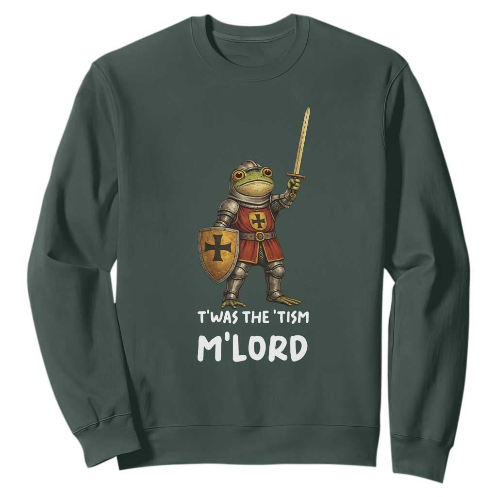 Knight Frog Sweatshirt Funny T'was The Tism M'Lord Vintage Autism Medieval TS10 Dark Forest Green Print Your Wear