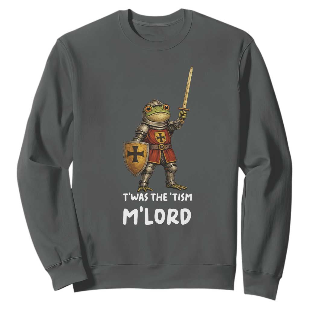 Knight Frog Sweatshirt Funny T'was The Tism M'Lord Vintage Autism Medieval TS10 Dark Heather Print Your Wear