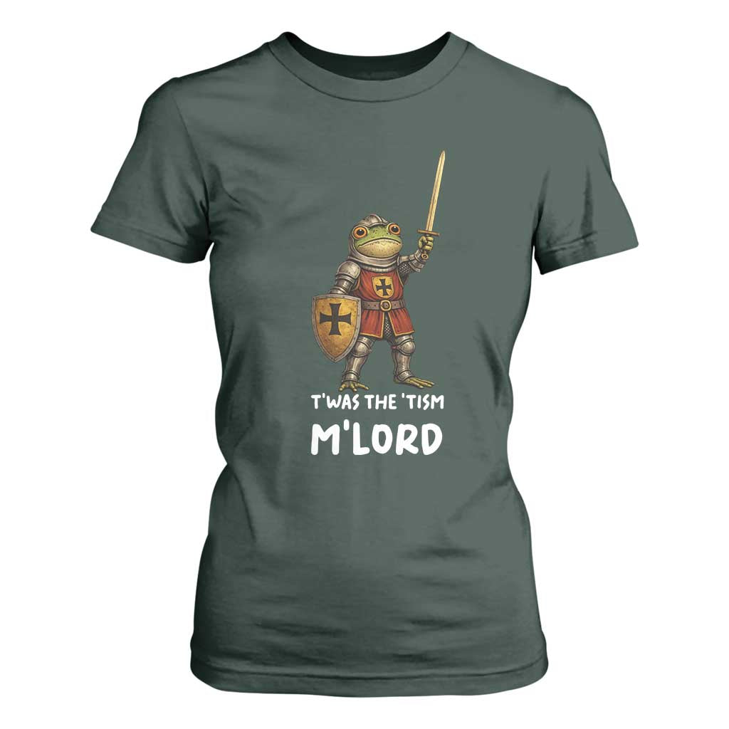 Knight Frog T Shirt For Women Funny T'was The Tism M'Lord Vintage Autism Medieval TS10 Dark Forest Green Print Your Wear