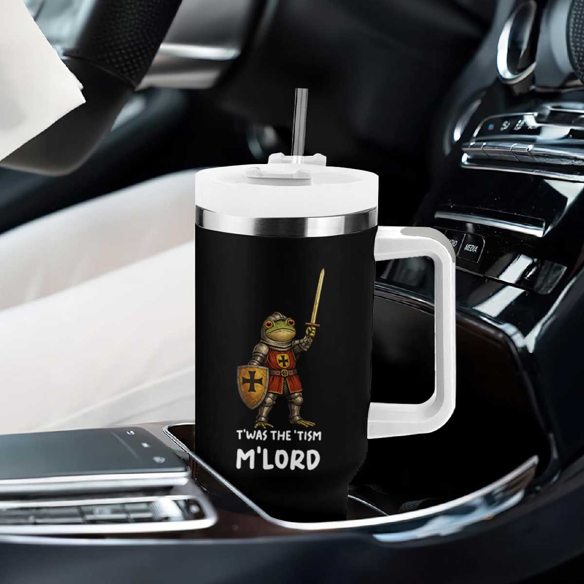 Knight Frog Tumbler With Handle Funny T'was The Tism M'Lord Vintage Autism Medieval TS10 Print Your Wear