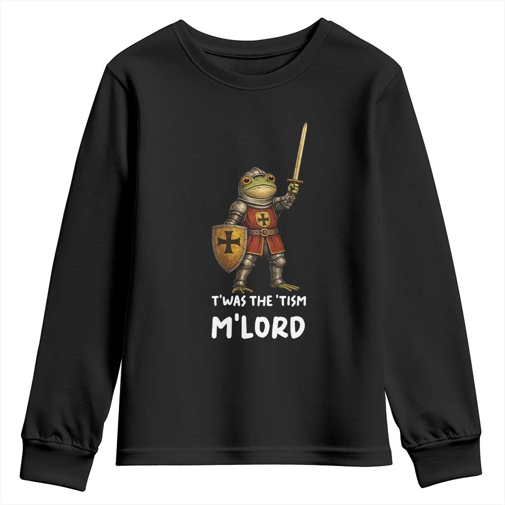 Knight Frog Youth Sweatshirt Funny T'was The Tism M'Lord Vintage Autism Medieval TS10 Black Print Your Wear