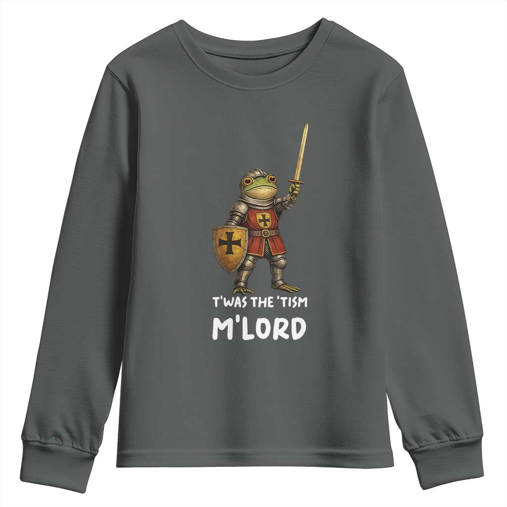 Knight Frog Youth Sweatshirt Funny T'was The Tism M'Lord Vintage Autism Medieval TS10 Dark Heather Print Your Wear